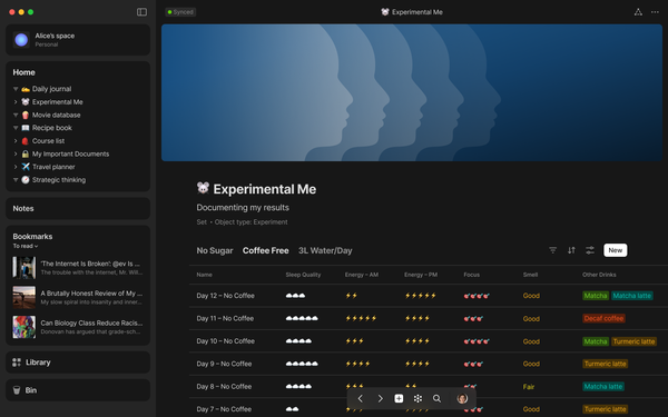 A screenshot of a habit tracker setup in Anytype
